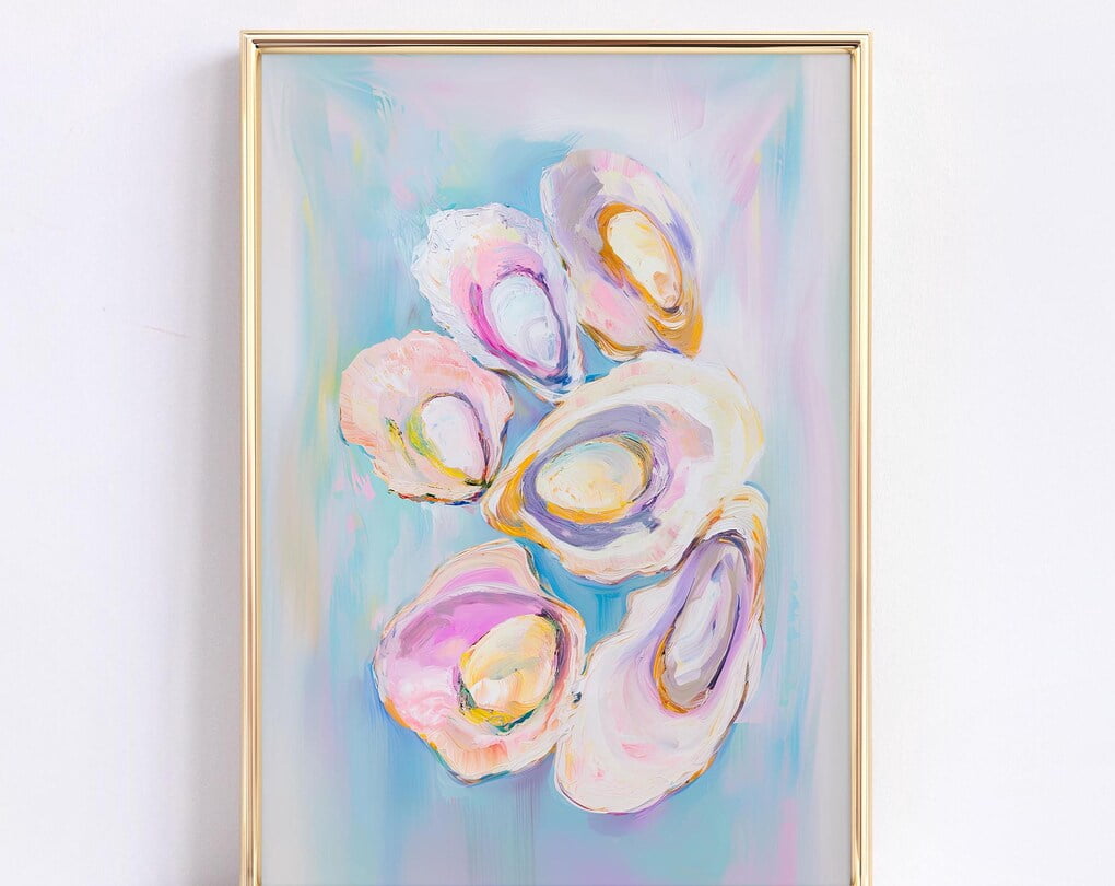 View of Pastel Oysters Painting, Pink Blue Oysters Wall Art, Aesthetic ...