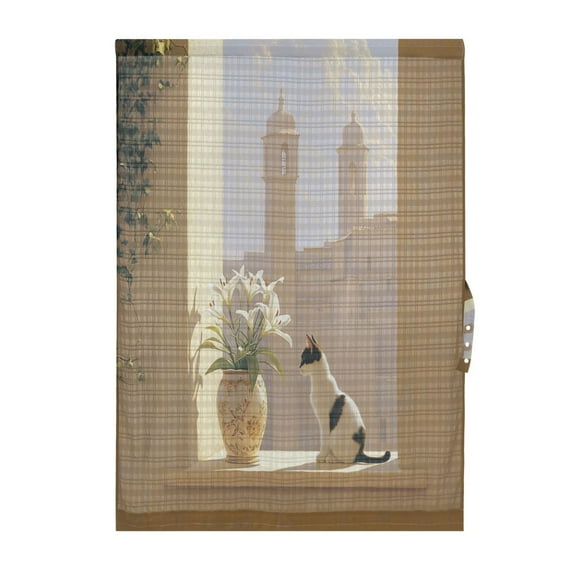 Pastel Painting Cat Door Curtain 25x40in Privacy Mesh with UV Protection Tie Back Rod Pockets
