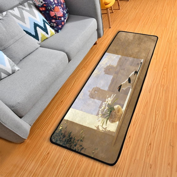 Pastel Painting Cat 72x24" Runner Rug, Non-Slip Memory Foam Cushion, Anti-Crease for Hallways and Bedrooms