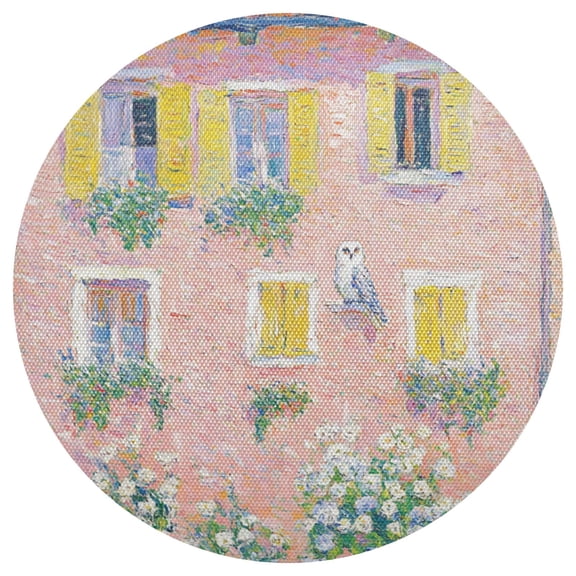 Pastel Painting Peaceful Owl 15.4in Diameter PVC Plate Mat, Heat-Resistant and Cuttable, Kitchen Decor