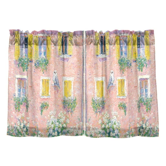 Pastel Painting Peaceful Owl Kitchen Curtains Tier Set 27x24 Inch 2 Panels Semi Sheer Light Filtering Privacy UV Protection