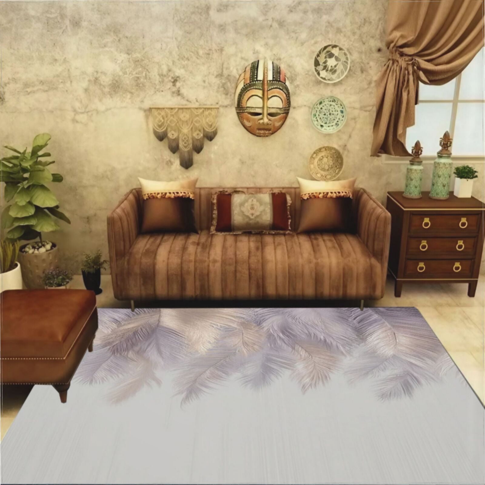 Pastel Palm Leaf Backdrop Light Luxury Retro Carpet Large Size Living ...