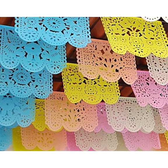 Pastel Papel Picado Banner for Cinco de Mayo Parties, Large Pastel Mexican Flags, Pastel Party Decorations - Pastel Decor for Fiestas, Weddings, Bridal Shower, Baby Showers, Kids Party, Boho Rainbow
