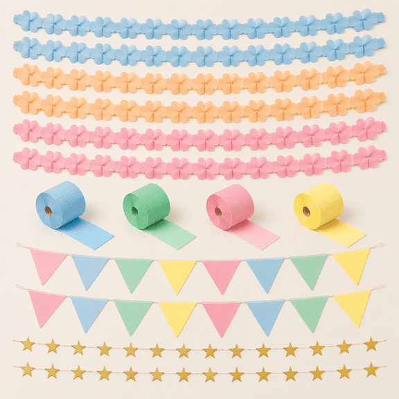 Pastel Paper Chain Strip Crepe Paper Streamer for Fancy Birthday Decoration