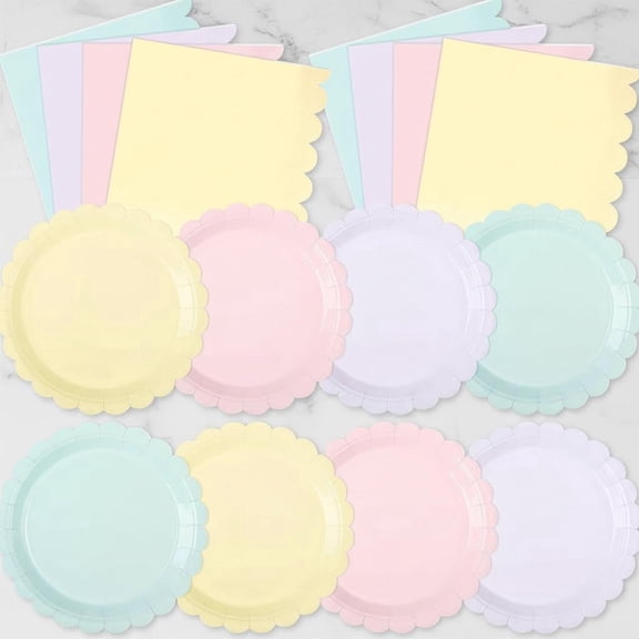 Pastel Paper Plates and Napkins Pastel Rainbow Party Supplies Bulk Disposable Scalloped Plates Cocktail Napkins for Easter Wedding Bridal Shower Birthday