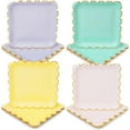 thumbnail image 1 of Sparkle and Bash Scalloped Paper Plates - 48 Count, 9-inch Square, Assorted Pastel & Gold Foil - Party Plates for Birthdays & Dessert Tables, 1 of 8