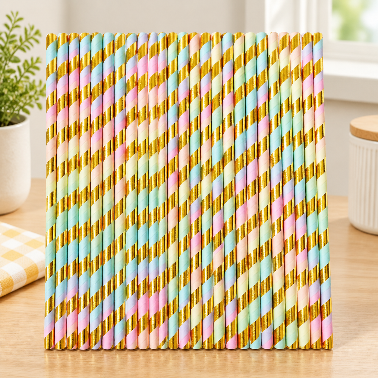 Pastel Paper Straws Disposable, 100% Biodegradable Multi-Pattern Party ...