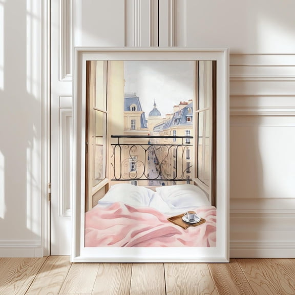 Pastel Paris Window View Wall Art Print, Unframed Paper Poster 8x10in
