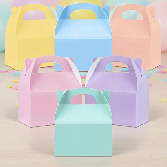 Pastel Party Favor Treat Boxes, Colorful Paper Candy Gift Gable Boxes for Party Favors, Goodie Box for Birthday Wedding Spring Easter Parties Supplies Decorations