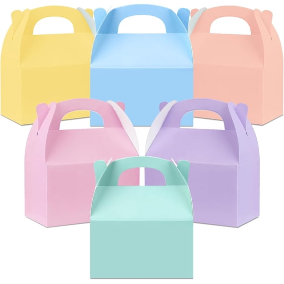 Pastel Party Favor Treat Boxes, Colorful Paper Candy Gift Gable Boxes for Party Favors, Pastel Goodie Box for Birthday Wedding Spring Easter Parties Supplies Decorations