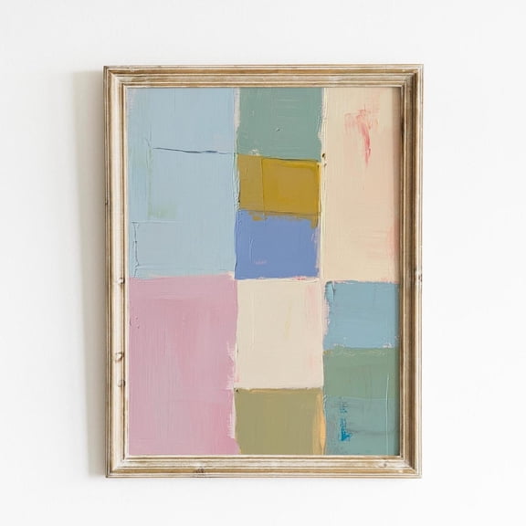 Pastel Patchwork Art Print Soft Color Blocks Calming Abstract Design, Unframed Paper Poster 8x10in