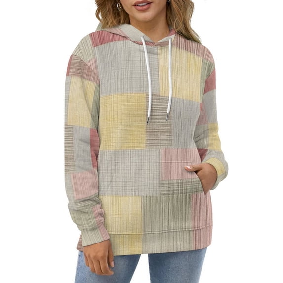 Pastel Patchwork Textile Design Oversized Hoodies For Woman Pullover With Pocket Comfortable Fation Pullover Hoodie S-5XL