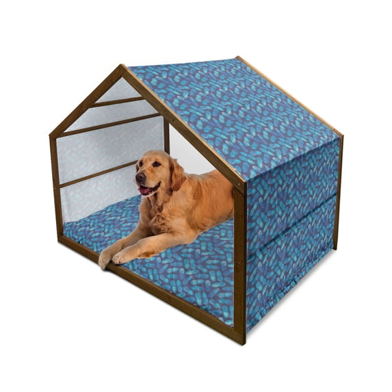 Modern Pet House, Pineapple Pattern Exotic Fruit in Digital Watercolor Illustration, Outdoor & Indoor Portable Dog Kennel with Pillow and Cover, 5 Sizes, Night Blue Turquoise, by Ambesonne