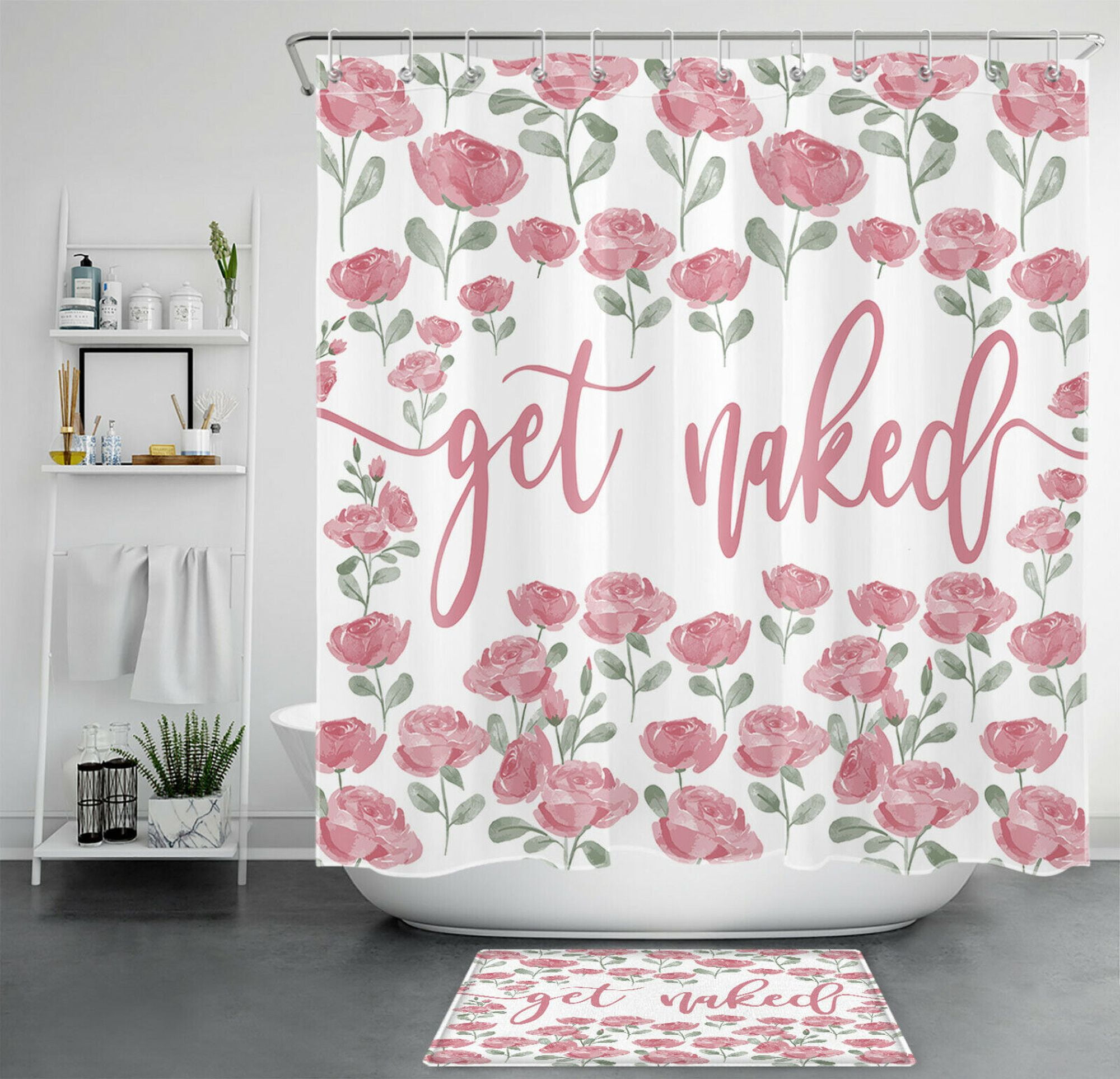 Pastel Petals Elegant Watercolor Floral Shower Curtain in Soft Pink