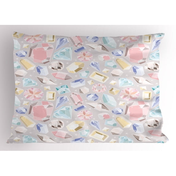 Pastel Pillow Sham Colorful Diamond Gemstone Figures Rich Feminine Women Fashion Theme Digital Print, Decorative Standard Queen Size Printed Pillowcase, 30 X 20 Inches, Multicolor, by Ambesonne