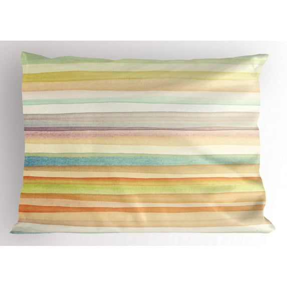 Pastel Pillow Sham Horizontal Watercolors Stripes Acrylic Artistic Elements Liquid Brushstrokes Print, Decorative Standard Queen Size Printed Pillowcase, 30 X 20 Inches, Multicolor, by Ambesonne