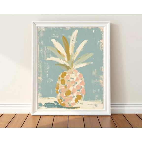 Pastel Pineapple Print: Tropical Coastal Kitchen Wall Art #362, Unframed Canvas Size 8x12