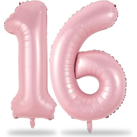 Pastel Pink 16th Birthday Balloons for Girls, 40 Inch Mylar Self Inflating 16 Balloon Number, Big Foil 1 & 6 Helium Number 16 Balloon for Women Birthday Party Decorations Anniversary Decor Supplies