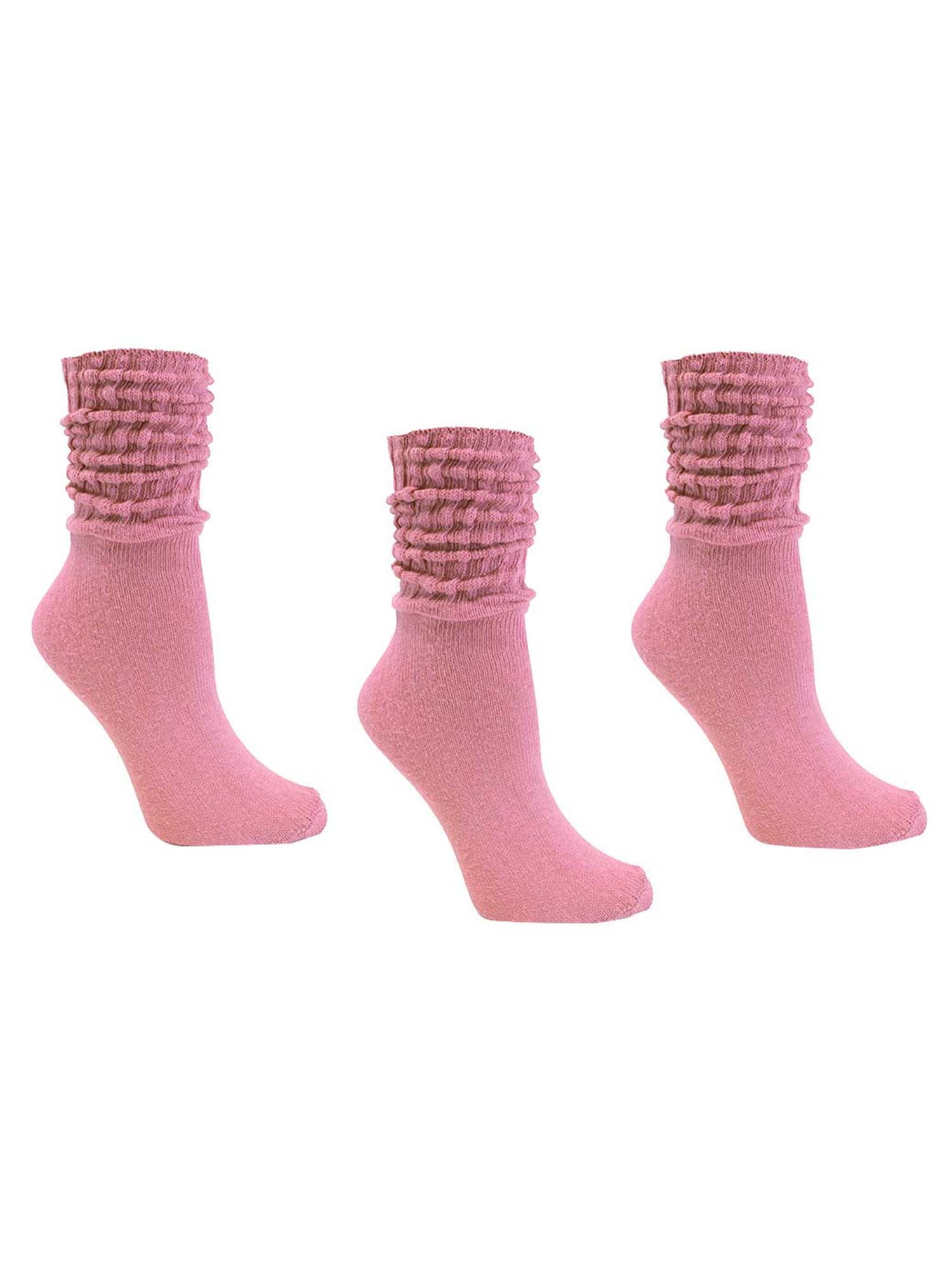 Pastel Pink All Cotton 3 Pack Knit Slouch Socks