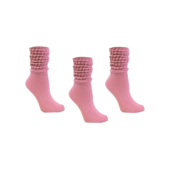 Pastel Pink All Cotton 3 Pack Knit Slouch Socks
