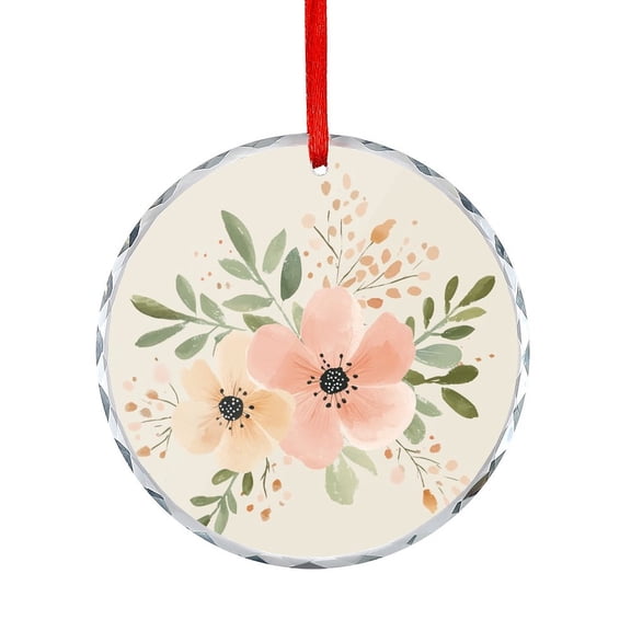 Pastel Pink And Beige Watercolor Floral Bouquet Christmas Ornament Springtime Summertime Round Christmas Ornament Unique Gift Idea