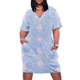 thumbnail image 1 of Pastel Pink Blue Geometric Pattern Summer Sundress for Curve Women Casual Pattern Plus Size V Neck Short Sleeve Loose Fit Oversize Dresses, 1 of 5