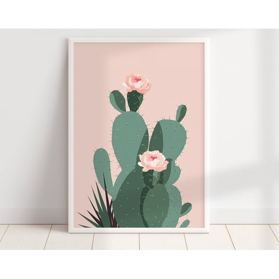 Pastel Pink Boho Cactus Wall Art Print, Colorful Minimalist Cactus Decor, Botanical Desert Wall Art, Plant Art Wall Art, Modern Wall Decor, 12x18 UNFRAMED