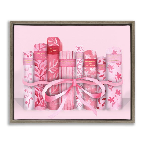 Stupell Industries Pastel Pink Book Lovers Brown Framed Floater Canvas Wall Art, design by Nina Jacobs, 17 x 21