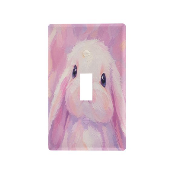 Pastel Pink Bunny Art Decorative Wall Plate, Flame Retardant PC Plastic Light Switch & Outlet Cover with Mounting Screws Fits Toggle Switch