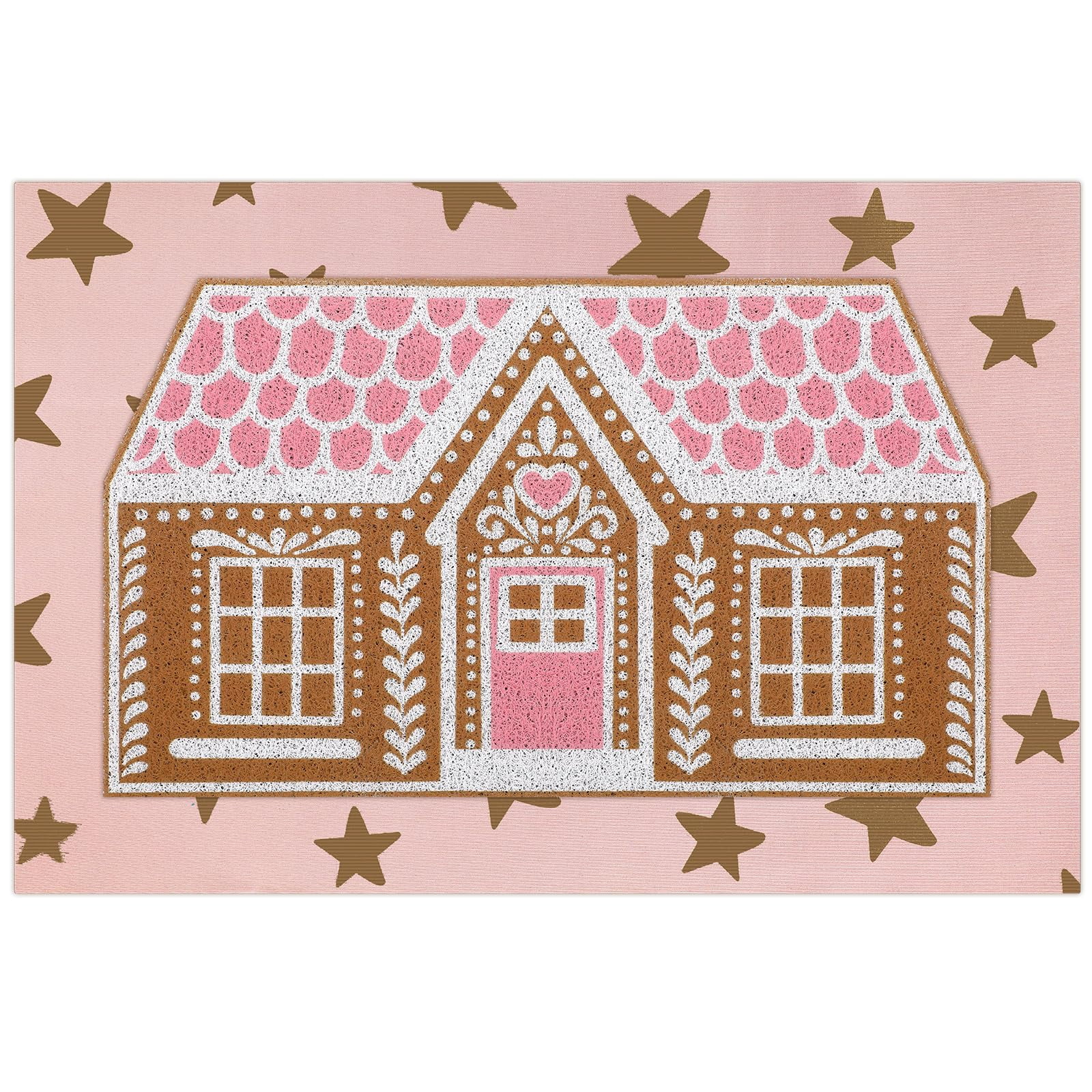 Pastel Pink Christmas Coir Doormats Outdoor Gingerbread House Welcome ...