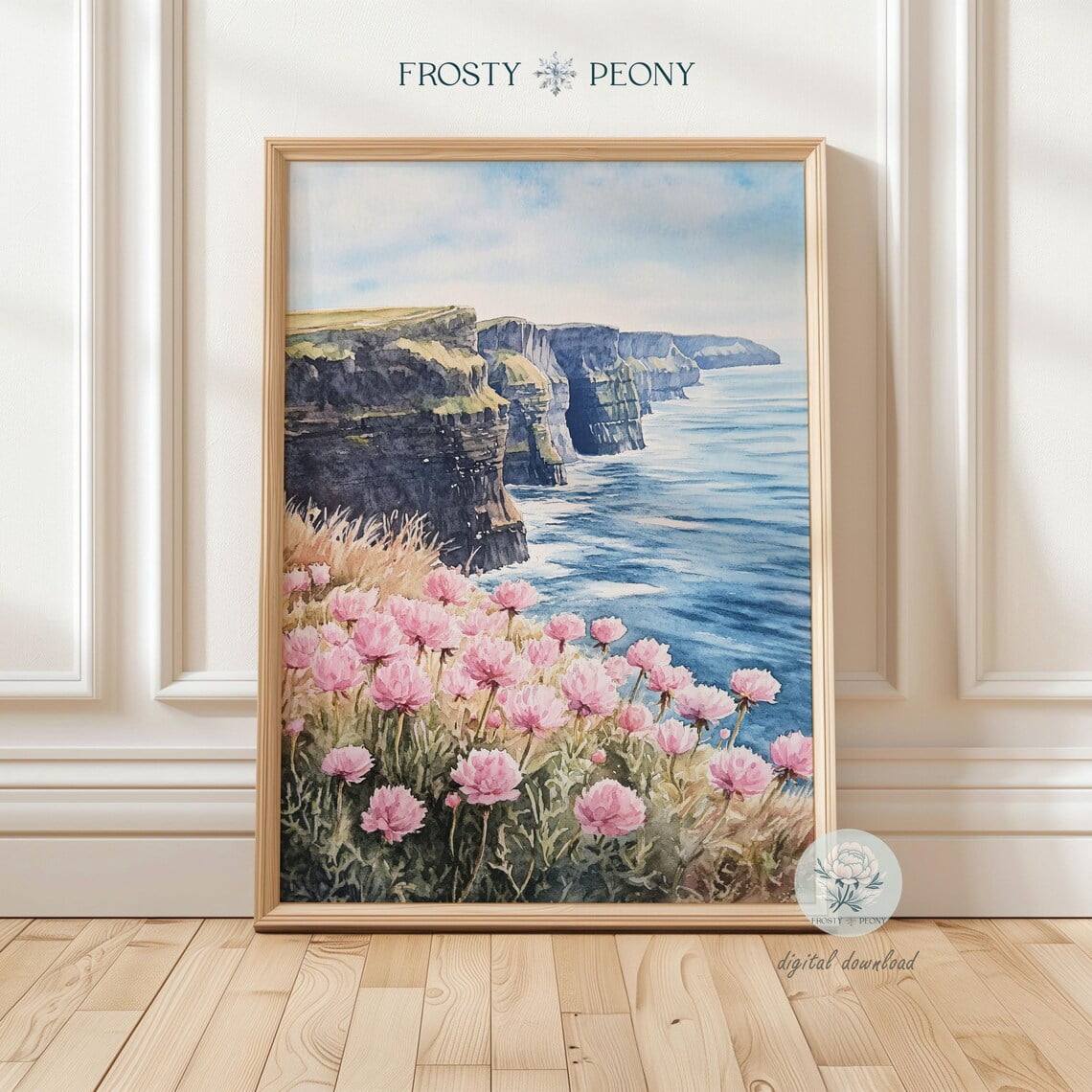 Pastel Pink Cliffside Wildflowers Art Print Seaside Landscape Wall Art ...