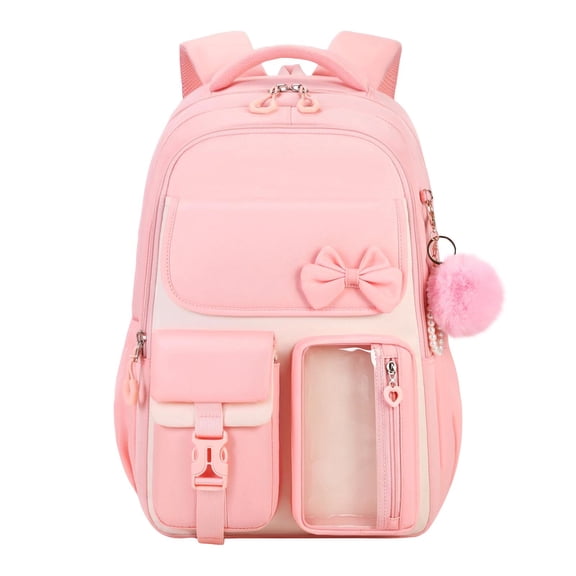 Pastel Pink Cute Fashion Backpack, Back to School Gift, Lightweight Backpack for Travel, Valentines Gift for Students, 17X12X7 Inch Multi-Pocket Water Resistant Bag for