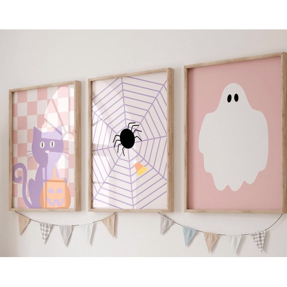 Pastel Pink Decor Retro Spooky Decor Modern Ghost Print Prints, Stretched Canvas