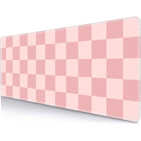 Pastel Pink Desk mat, Checkered Pattern Extra Large Mouse Pad, Desk Protector Pad, Writing Mat for Work Home Decor, Non-Slip Rubber Gaming Mouse Pads for Computer Laptop, 31.5 X 11.8 in