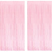 Pastel Pink Foil Fringe Curtains Tinsel Backdrop - 2 Pack Photo Booths Party Streamers Supplies for Easter Girls Princess Birthdays Bridal Shower Bachelorette Sweet Bow Decorations