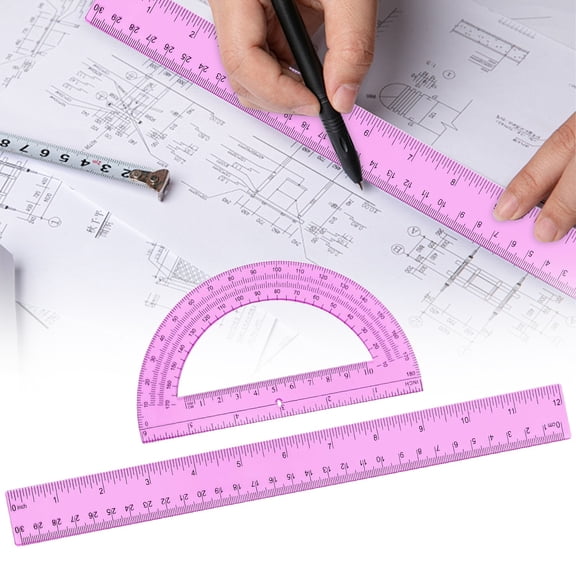Pastel Pink Geometry Measuring Tool Set, 11.81in Metric Straight Ruler + 5.98in Semicircle Protractor, High-Definition Scale Kit for Hand Lettering & Project Blueprint Work, Drafting Accessory
