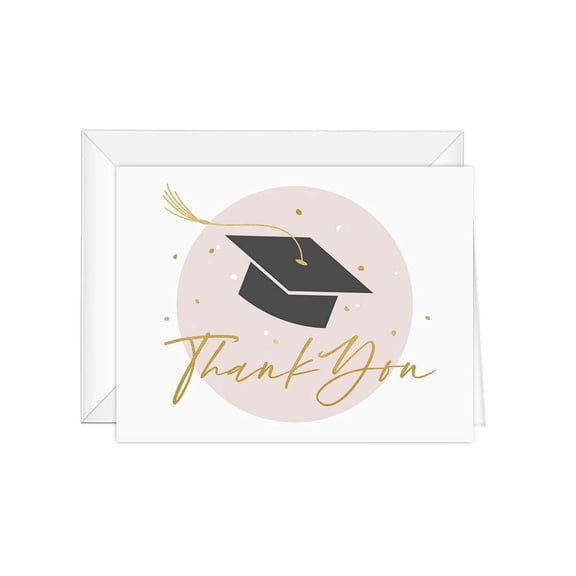 Pastel Pink Graduation Thank You Cards / 100 Bulk Feminine Graduate Appreciation Note Cards With White Envelopes / 4 1/4" x 5 1/2" High School College Grad Gratitude Greetings / Made In The USA