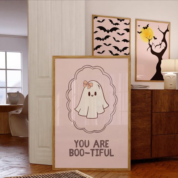 Pastel Pink Halloween Decor, You Are Bootiful Wall, Cute Ghost Poster, Preppy Trendyable, Girly Peach Girls Room Decor, Wall Art