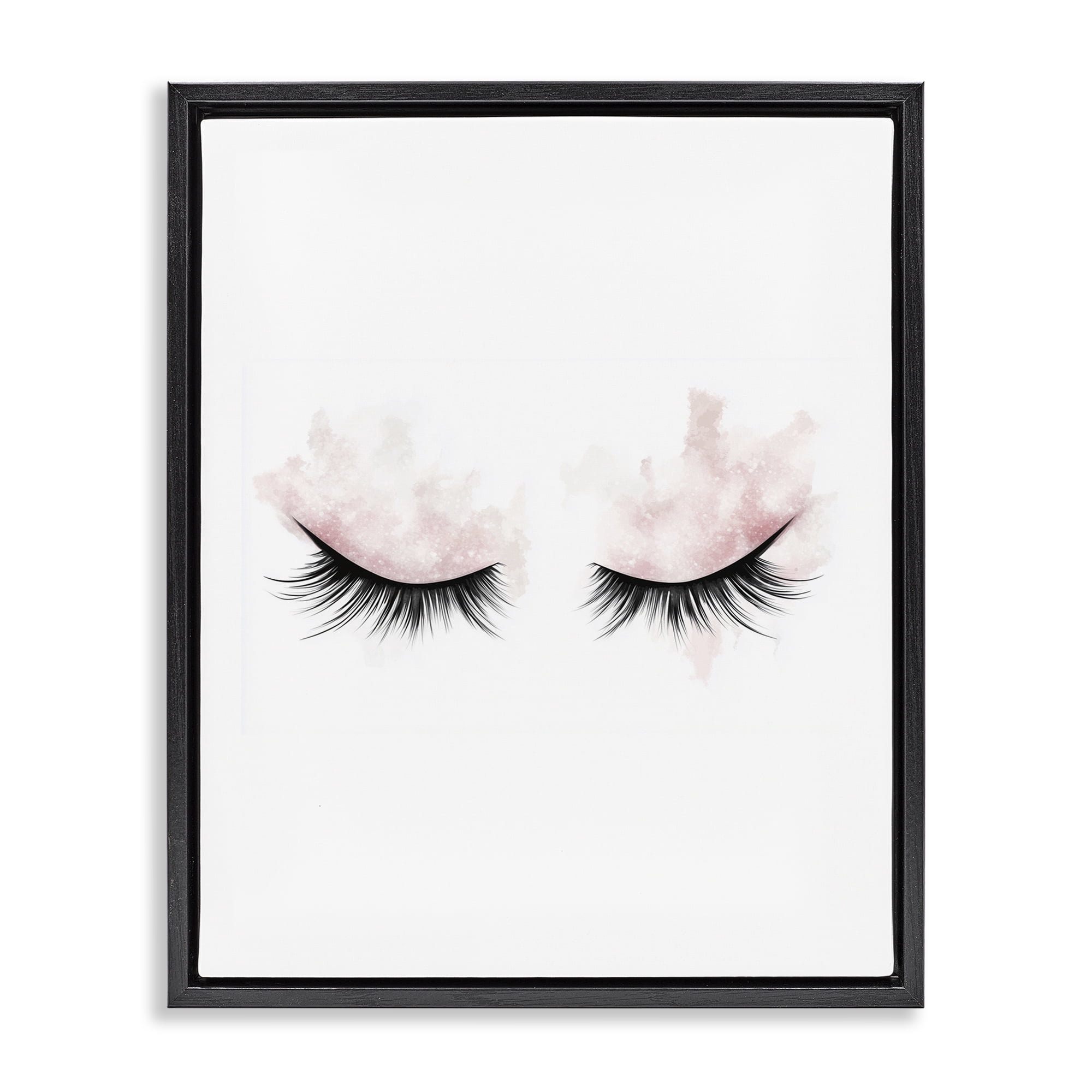 Pastel Pink Makeup & Lashes Black Framed Floater Canvas Wall Art, design by Christine Simpson Art