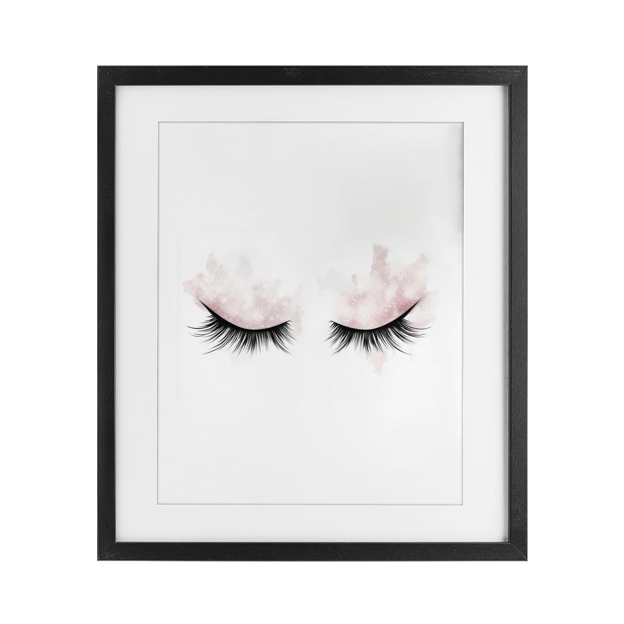 Pastel Pink Makeup & Lashes Black Framed Print Under Glass, design by Christine Simpson Art