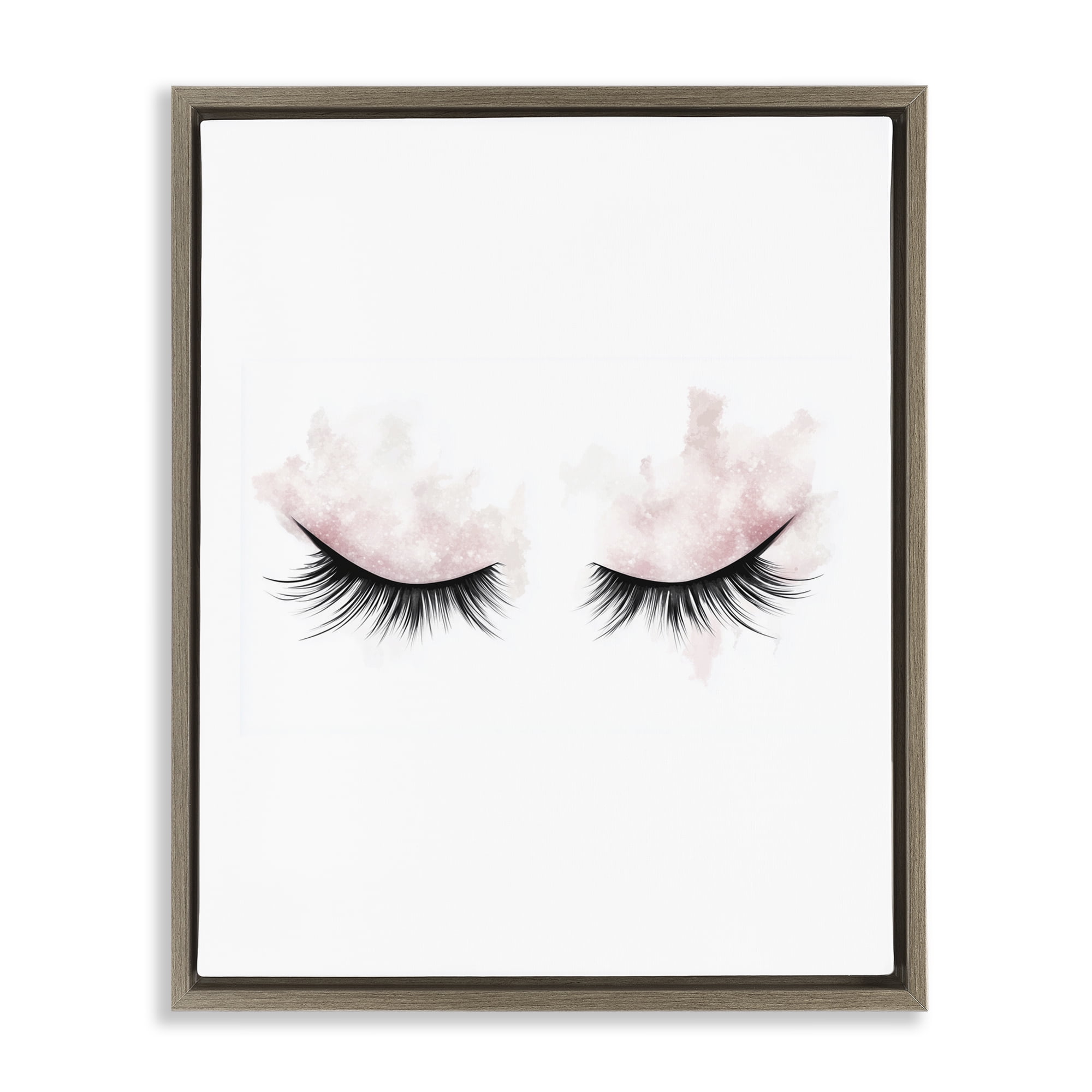 Pastel Pink Makeup & Lashes Brown Framed Floater Canvas Wall Art, design by Christine Simpson Art