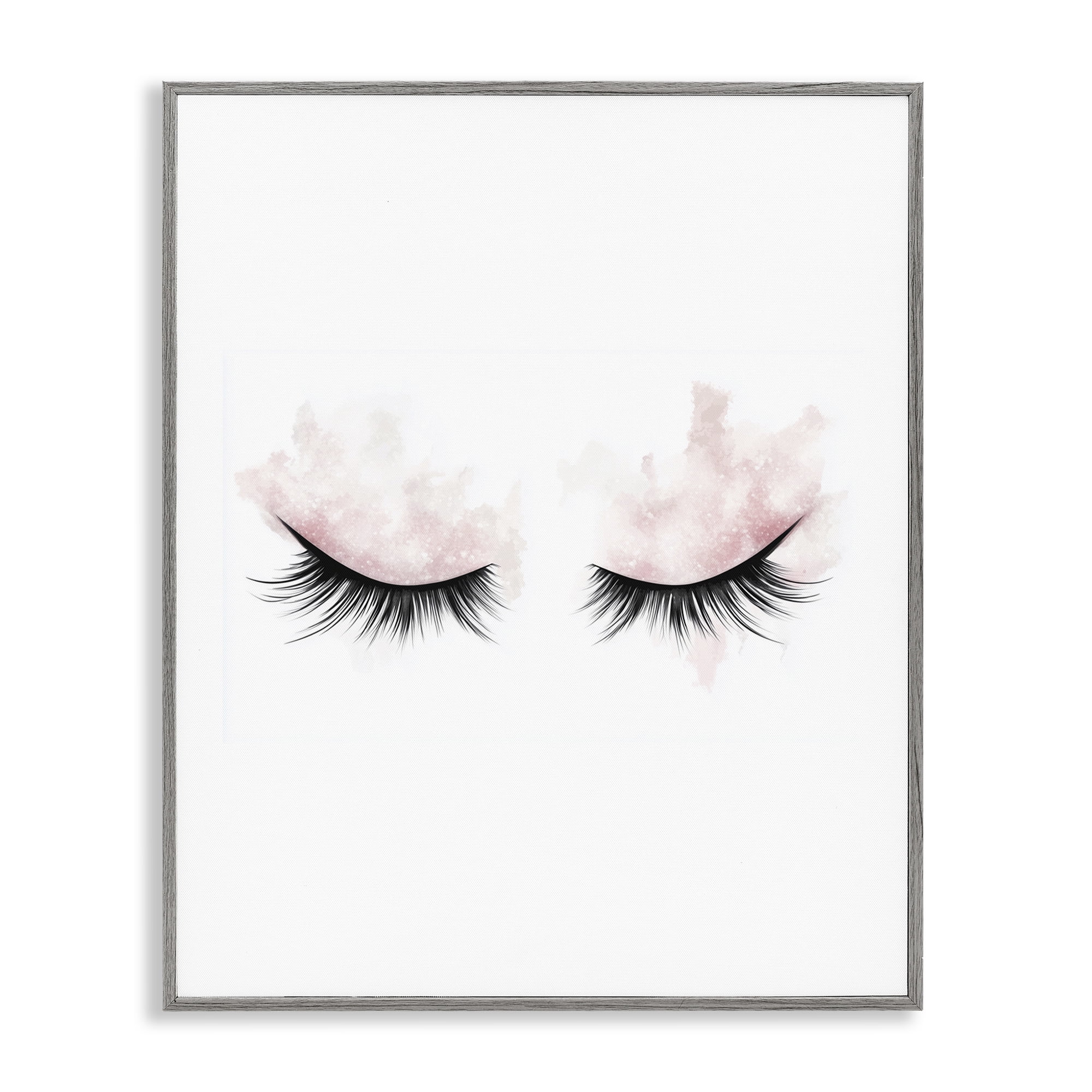 Pastel Pink Makeup & Lashes Gray Framed Giclee Art, design by Christine Simpson Art