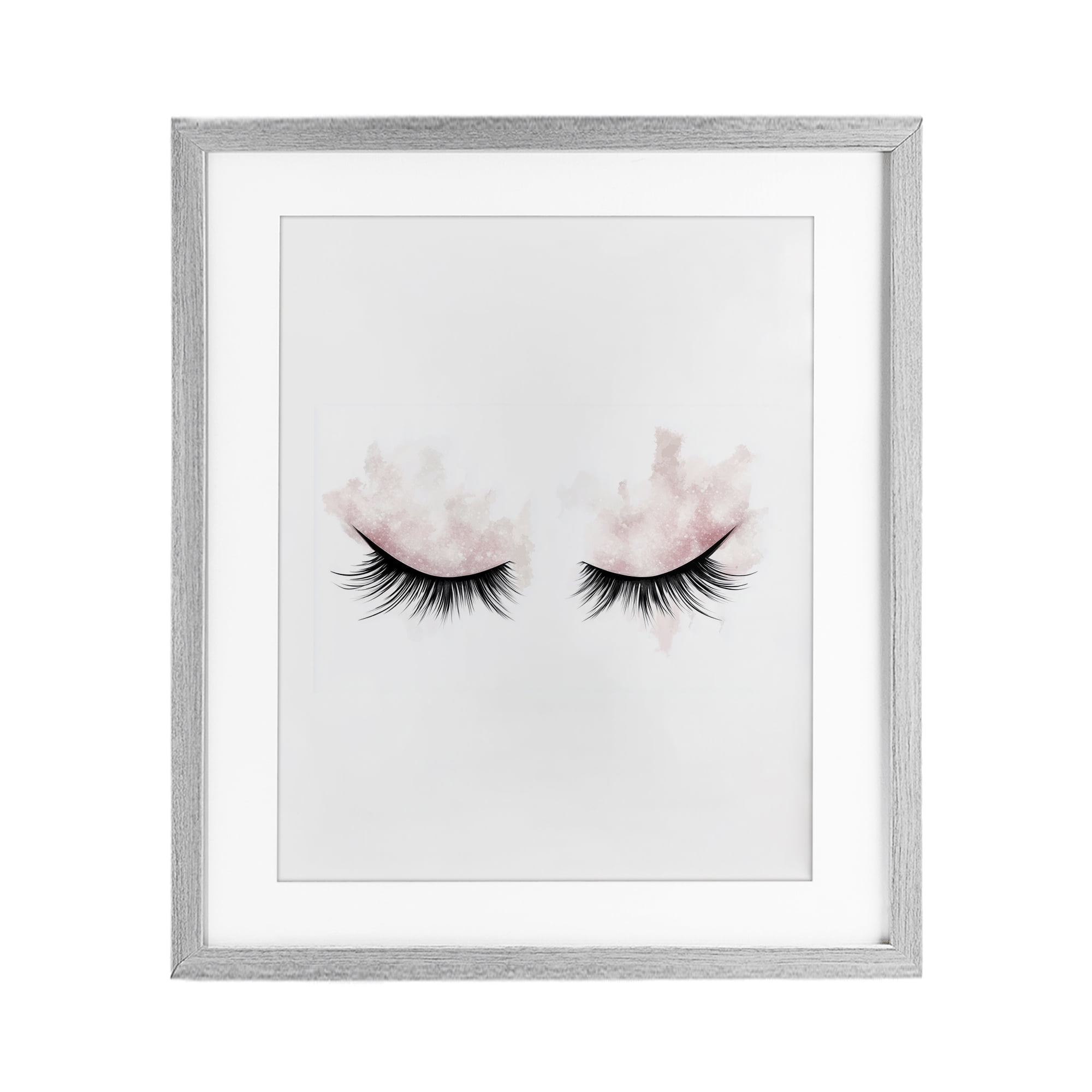 Pastel Pink Makeup & Lashes Gray Framed Print Under Glass, design by Christine Simpson Art