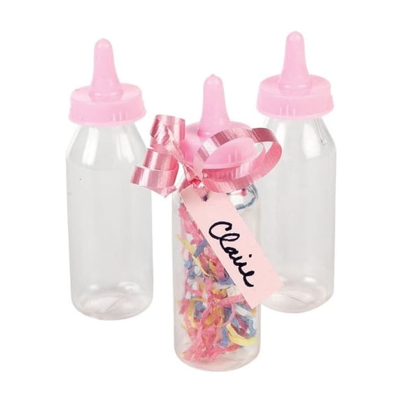 Pastel Pink Mini Baby Bottle Containers - Party Supplies - 12 Pieces
