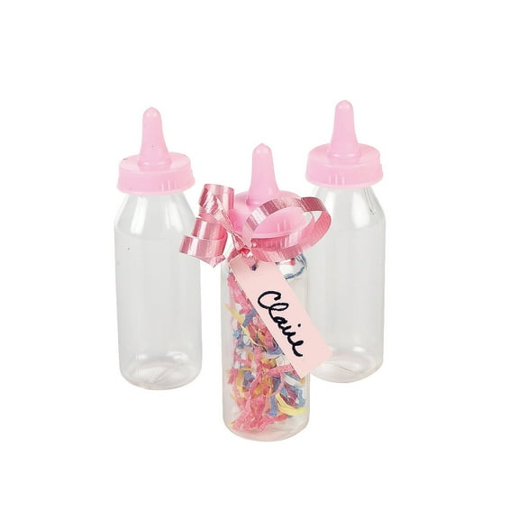Pastel Pink Mini Baby Bottle Containers - Party Supplies - 12 Pieces