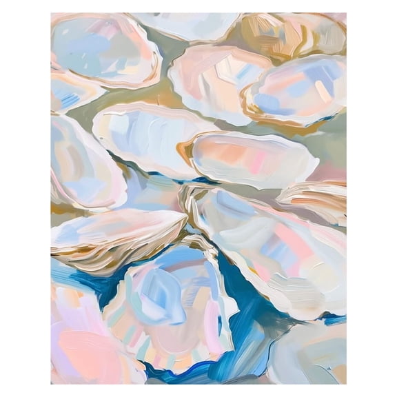 Pastel Pink Oyster Shell Painting Poster, Abstract Coastal Beach Canvas Wall Art, Summer Beachy Wall Art, Dining Room Kitchen Art Print, Abstract Oyster Shell Picture Perfect holiday gift