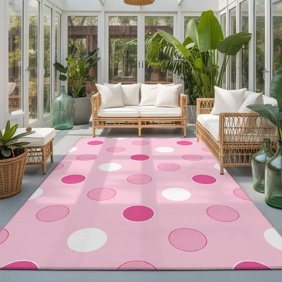 Pastel Pink Polka Dots 3'x5' Area Rugs Modern Minimalist Geometric Circles Spots Washable Area Rugs Non-Slip Indoor Floor Mats Carpet for Living Room Bedroom Dining Room