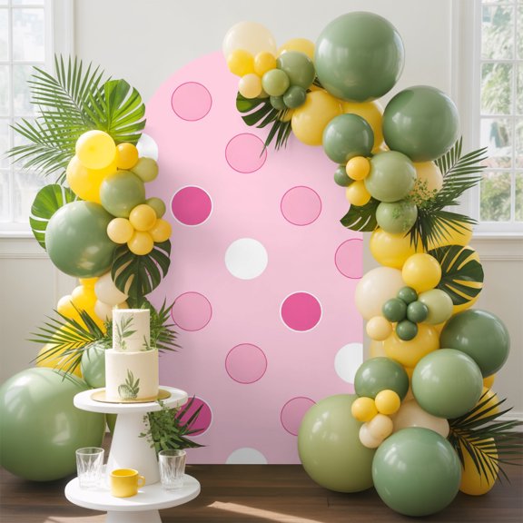 Pastel Pink Polka Dots Arch Backdrop Cover, 4FT, Modern Minimalist Geometric Circles Spots Spandex Arch Covers Double-Sided Backdrop for Wedding Birthday Party Photo Background Decoration