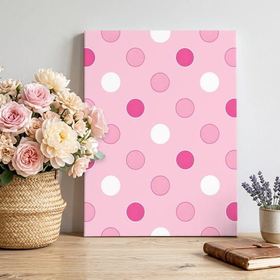 Pastel Pink Polka Dots Canvas Wall Art for Living Room, Modern Minimalist Geometric Circles Spots Poster Print Painting for Bedroom Office Home Decoration Wall Pictures Prepare To Hang 22"x28"