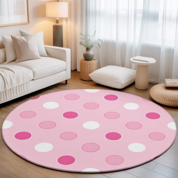Pastel Pink Polka Dots Round Rug 6Ft Modern Minimalist Geometric Circles Spots Circle Area Rugs Washable Non Slip Indoor Floor Mats Carpet for Living Room Bedroom Dining Room Home Decor